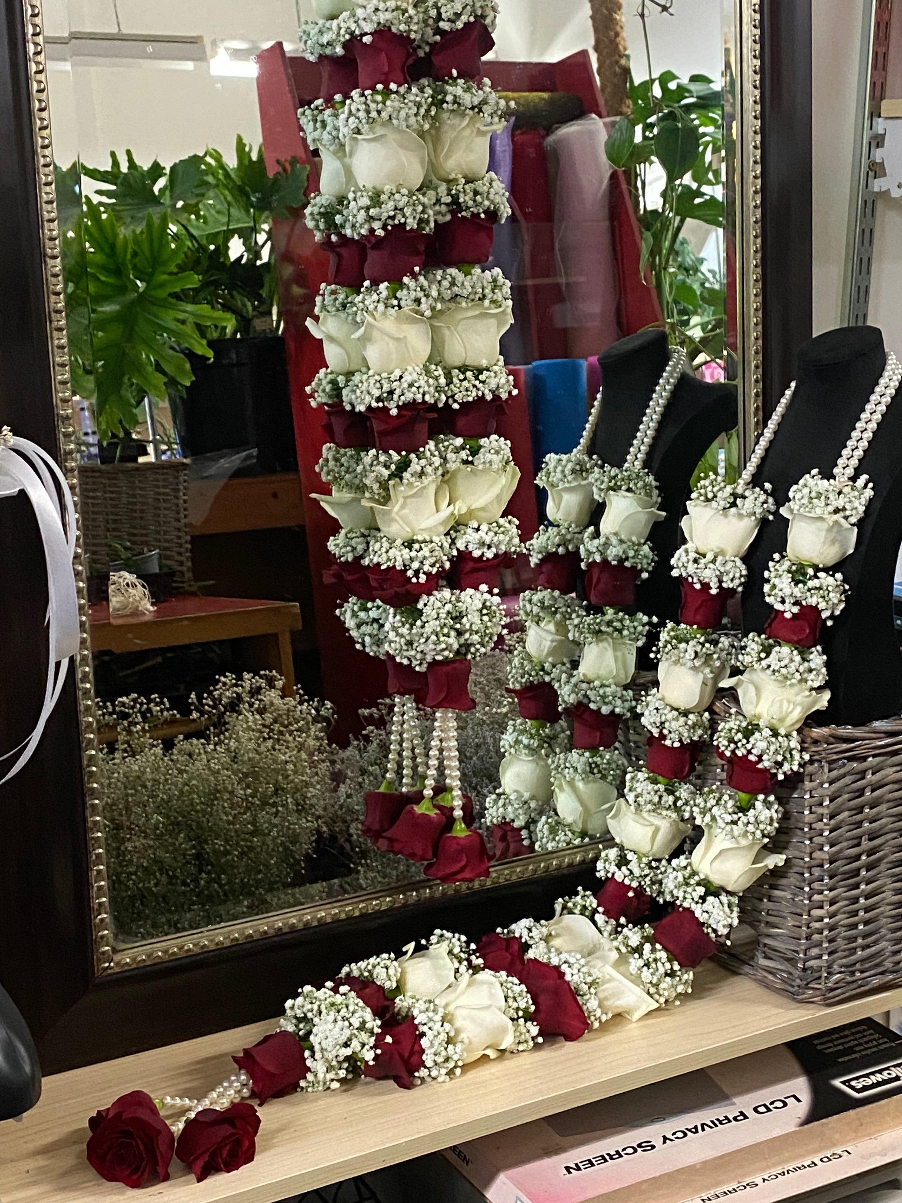 Red & White Rose with Gypsophila