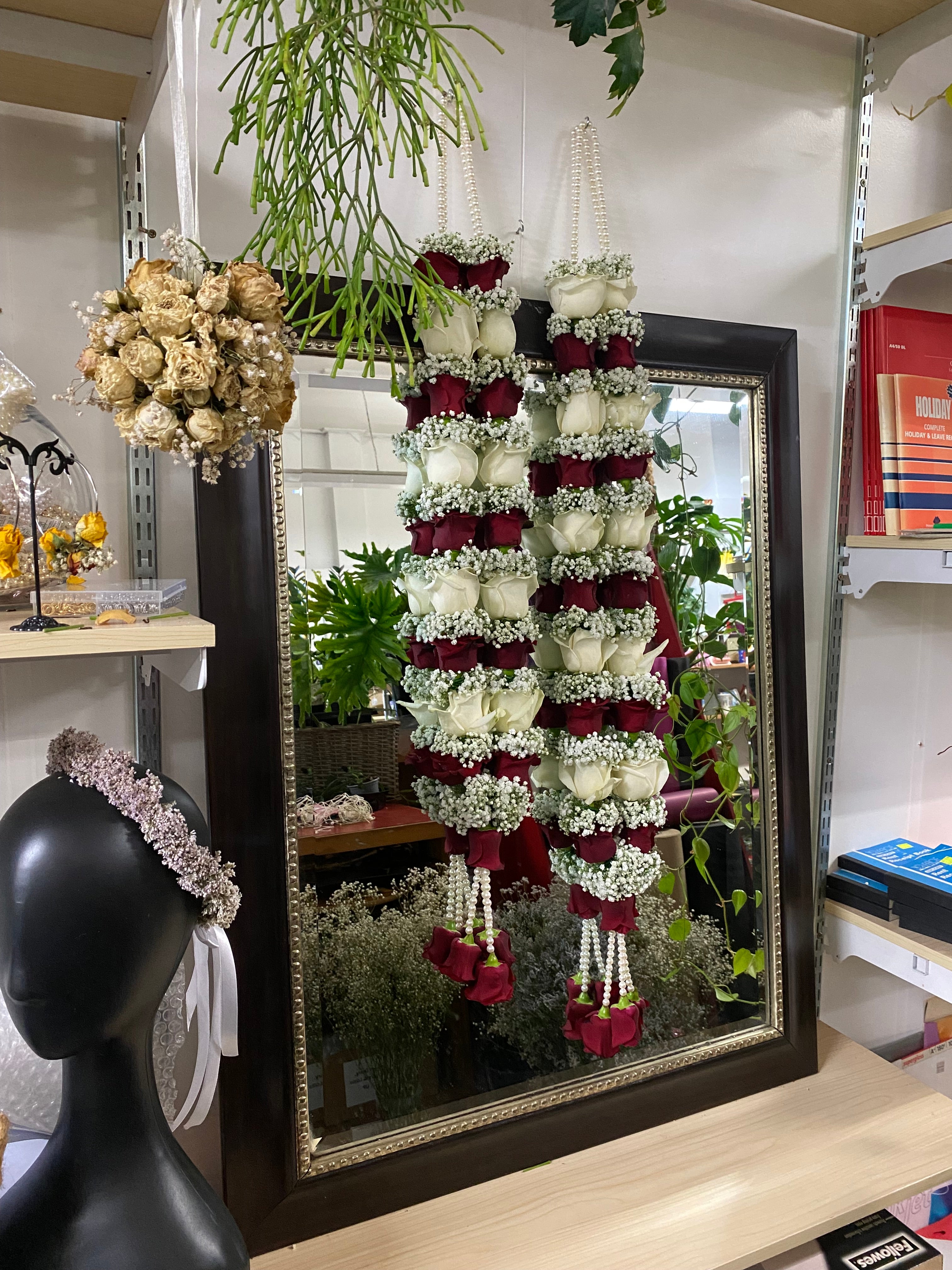 Red & White Rose with Gypsophila