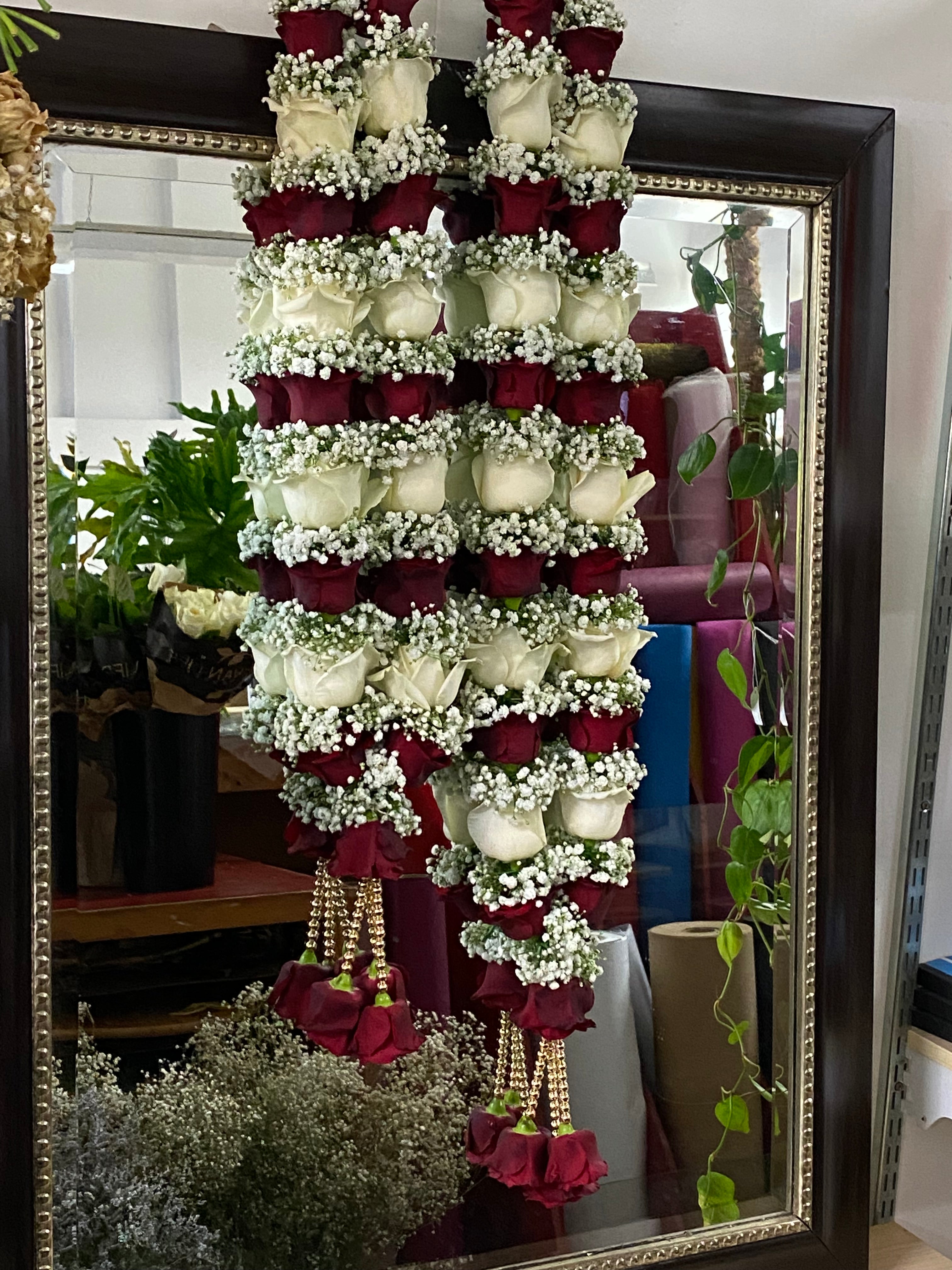 Red & White Rose with Gypsophila