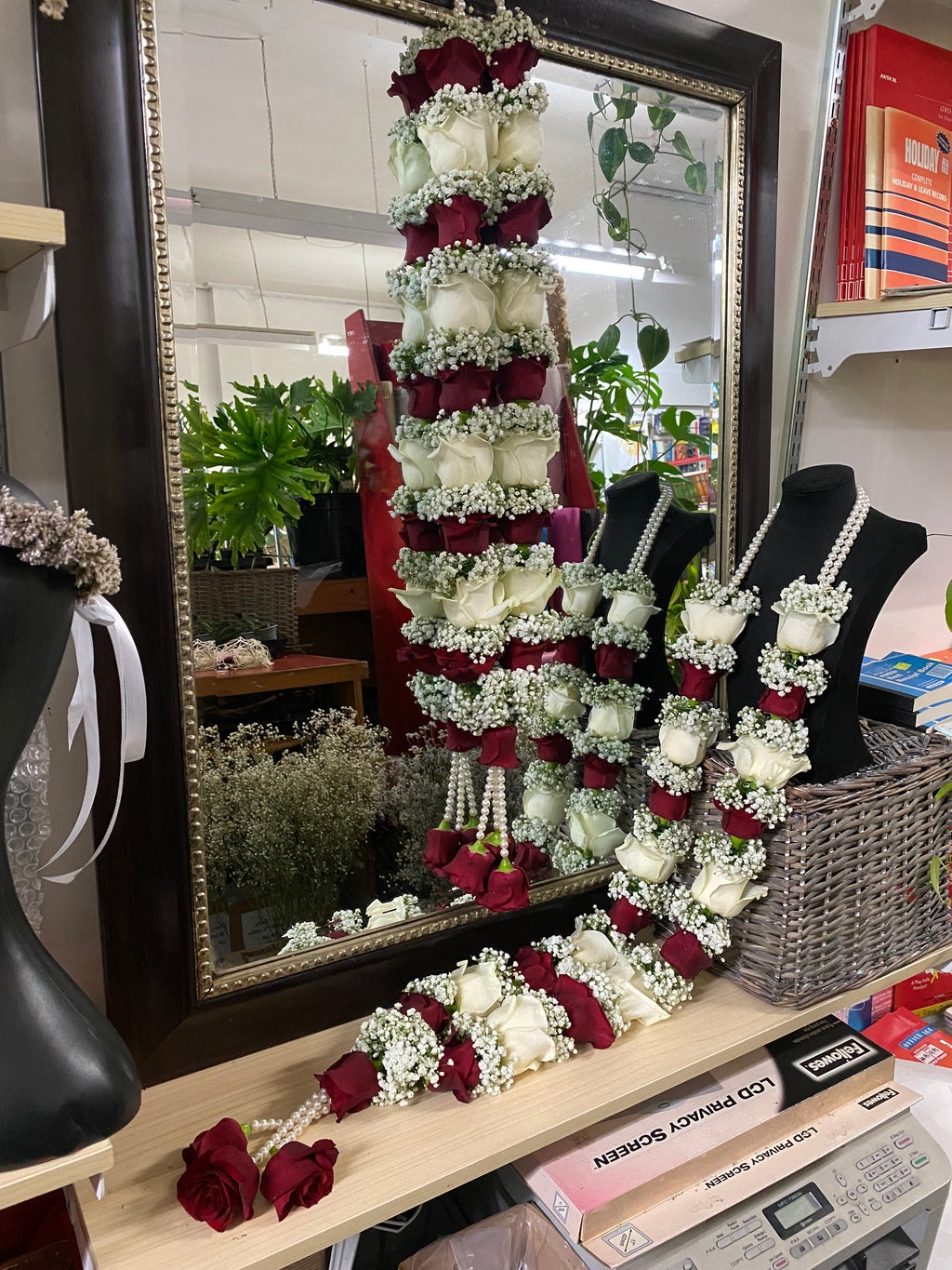 Red & White Rose with Gypsophila