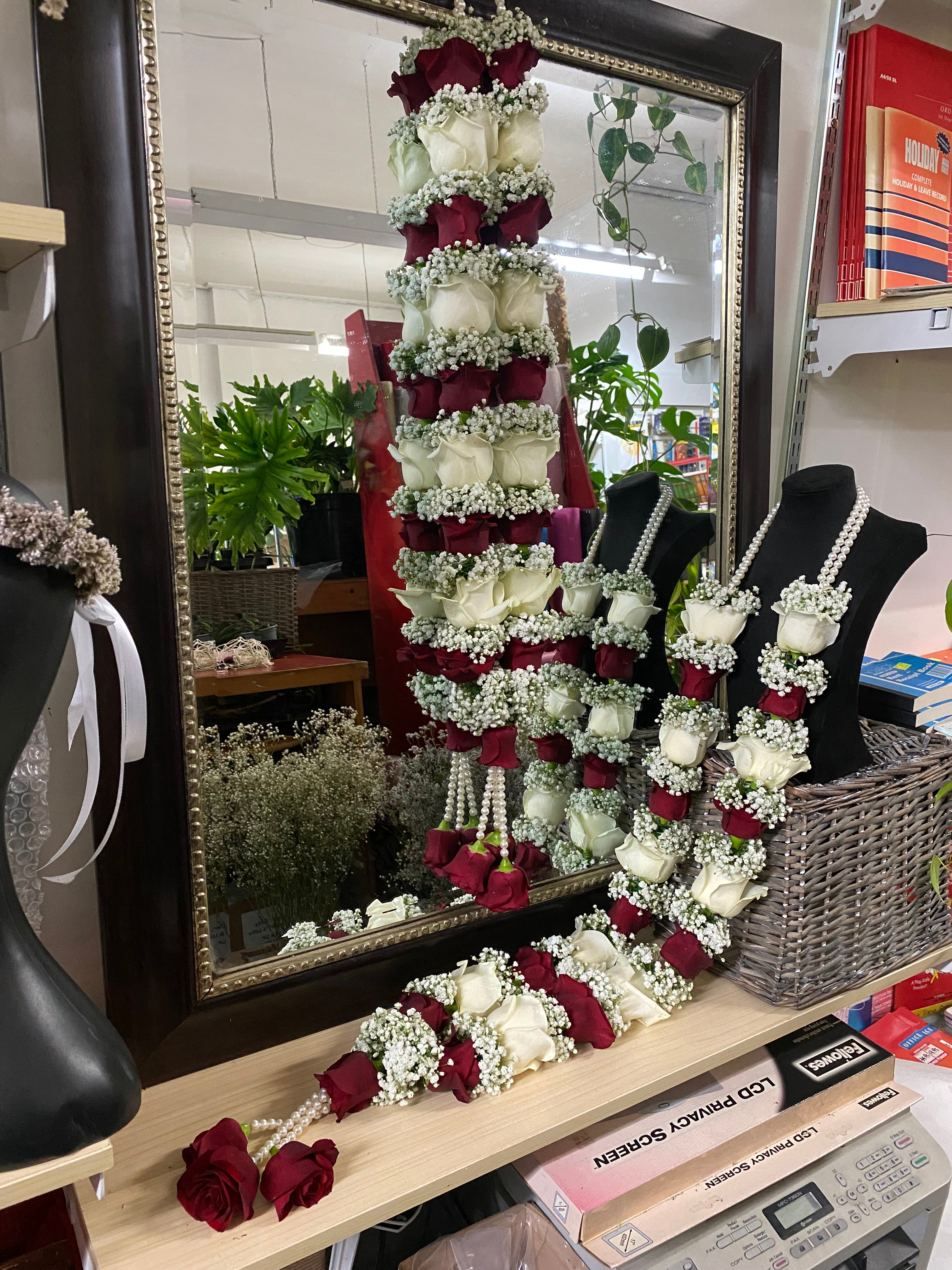 Red & White Rose with Gypsophila