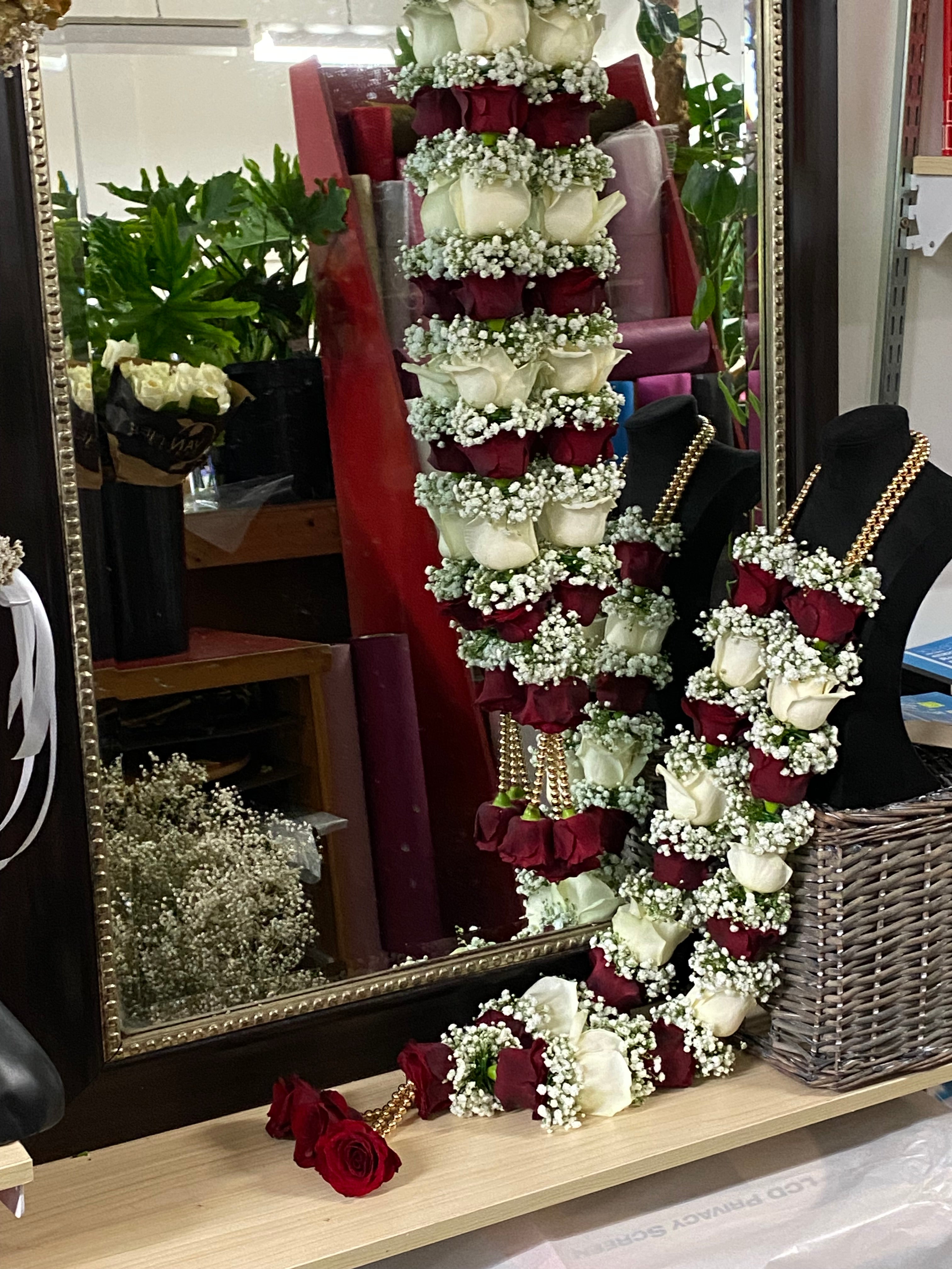 Red & White Rose with Gypsophila